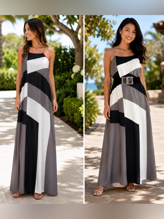 RW&CO. Dresses & Skirts - RW&CO Geometric Colorblock Maxi Dress Black White Gray Size Medium NWT